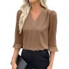 imageEVALESS Womens 34 Sleeve Tops Dressy Casual Pleated V Neck Business Work Blouses Office ShirtsParchment