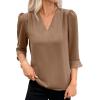 imageEVALESS Womens 34 Sleeve Tops Dressy Casual Pleated V Neck Business Work Blouses Office ShirtsParchment