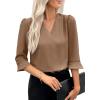 imageEVALESS Womens 34 Sleeve Tops Dressy Casual Pleated V Neck Business Work Blouses Office ShirtsParchment
