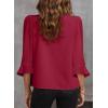 imageEVALESS Womens 34 Sleeve Tops Dressy Casual Pleated V Neck Business Work Blouses Office ShirtsRed Dahlia