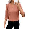 imageEVALESS Womens 34 Sleeve Tops Dressy Casual Pleated V Neck Business Work Blouses Office ShirtsTawny