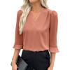 imageEVALESS Womens 34 Sleeve Tops Dressy Casual Pleated V Neck Business Work Blouses Office ShirtsTawny