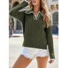 imageEVALESS Womens Cable Long Sleeve Sweaters Tops Color Block Lapel V Neck Knit Casual Soft Pullover ShirtsJungle Green