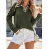 imageEVALESS Womens Cable Long Sleeve Sweaters Tops Color Block Lapel V Neck Knit Casual Soft Pullover ShirtsJungle Green