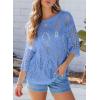 imageEVALESS Womens Crochet Hollow Out Knit Tops Half Sleeve Spring Summer Sweaters Beach Cover Ups for Women Trendy 2025Sky Blue