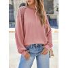 imageEVALESS Womens Long Sleeve Tops Dressy Casual Crewneck Waffle Lace Patchwork Knit T Shirts Blouses Fall Fashion 2025D Fushia
