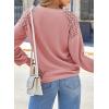 imageEVALESS Womens Long Sleeve Tops Dressy Casual Crewneck Waffle Lace Patchwork Knit T Shirts Blouses Fall Fashion 2025D Fushia