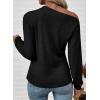 imageEVALESS Womens Off The Shoulder Tops Casual Long Sleeve Asymmetrical Boat Neck Going Out Tops T Shirts Fashion ClothingBlack