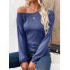 imageEVALESS Womens Off The Shoulder Tops Casual Long Sleeve Asymmetrical Boat Neck Going Out Tops T Shirts Fashion ClothingBlue