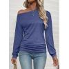 imageEVALESS Womens Off The Shoulder Tops Casual Long Sleeve Asymmetrical Boat Neck Going Out Tops T Shirts Fashion ClothingBlue