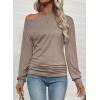 imageEVALESS Womens Off The Shoulder Tops Casual Long Sleeve Asymmetrical Boat Neck Going Out Tops T Shirts Fashion ClothingDark Khaki