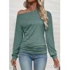 imageEVALESS Womens Off The Shoulder Tops Casual Long Sleeve Asymmetrical Boat Neck Going Out Tops T Shirts Fashion ClothingMist Green
