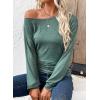 imageEVALESS Womens Off The Shoulder Tops Casual Long Sleeve Asymmetrical Boat Neck Going Out Tops T Shirts Fashion ClothingMist Green