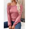 imageEVALESS Womens Off The Shoulder Tops Casual Long Sleeve Asymmetrical Boat Neck Going Out Tops T Shirts Fashion ClothingPink