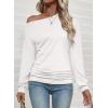 imageEVALESS Womens Off The Shoulder Tops Casual Long Sleeve Asymmetrical Boat Neck Going Out Tops T Shirts Fashion ClothingWhite