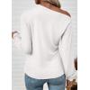 imageEVALESS Womens Off The Shoulder Tops Casual Long Sleeve Asymmetrical Boat Neck Going Out Tops T Shirts Fashion ClothingWhite