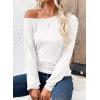 imageEVALESS Womens Off The Shoulder Tops Casual Long Sleeve Asymmetrical Boat Neck Going Out Tops T Shirts Fashion ClothingWhite