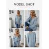 imageEVALESS Womens Oversized Off Shoulder Cable Knit V Neck Chunky Long Sleeve Sweaters Pullover Loose Fitting Jumper TopsSky Blue