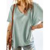imageEVALESS Womens Summer Fashion 2024 V Neck Tops Short Sleeve Waffle Knit Shirts Cotton T Shirts Solid Color Loose Tee Blouse