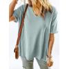 imageEVALESS Womens Summer Fashion 2024 V Neck Tops Short Sleeve Waffle Knit Shirts Cotton T Shirts Solid Color Loose Tee Blouse