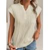 imageEVALESS Womens Summer Short Sleeve Textured Tops Trendy V Neck Cap Sleeve Solid Loose Dressy Casual Basic T Shirts BlousesBeige