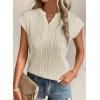 imageEVALESS Womens Summer Short Sleeve Textured Tops Trendy V Neck Cap Sleeve Solid Loose Dressy Casual Basic T Shirts BlousesBeige