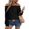 imageEVALESS Country Concert Outfits Off The Shoulder Tops for Women Cute Puff Sleeve T Shirts Womens Fashion Clothing 2025Black