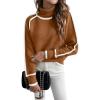 imageEVALESS Fall Sweaters for Women Trendy 2025 Cute Cozy Turtleneck Long Sleeve Colorblock Knitted Pullover TopsCamel