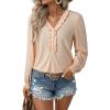 imageEVALESS Long Sleeve Shirts for Women Cute Ruffled V Neck Tops for Women 2025 Basic Blouses Fall Outfits Fashion ClothingApricot