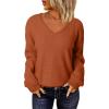 imageEVALESS Long Sleeve Sweaters for Women Fashion V Neck Waffle Knit Sweater Tops Fall 2024 Outfits Loose Jumper Pullover1b Orange