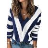 imageEVALESS Sweaters for Women Sleeve Sexy Deep V Neck Casual Knit Striped Pullover Sweater1a Blue