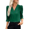 imageEVALESS Womens 34 Sleeve Tops Dressy Casual Pleated V Neck Business Work Blouses Office ShirtsDark Green