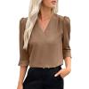 imageEVALESS Womens 34 Sleeve Tops Dressy Casual Pleated V Neck Business Work Blouses Office ShirtsParchment
