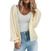 imageEVALESS Womens Cropped Chunky Cardigans Sweaters Trendy Lightweight Long Sleeve Checkered Knit Open Front Button Tops OutfitsBeige