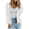 imageEVALESS Womens Cropped Chunky Cardigans Sweaters Trendy Lightweight Long Sleeve Checkered Knit Open Front Button Tops OutfitsWhite