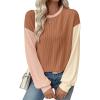 imageEVALESS Womens Long Sleeve Tops Fall Fashion 2025 Crewneck Color Block Ribbed Knit Casual Loose Fit Pullover ShirtsLight Brown