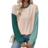 imageEVALESS Womens Long Sleeve Tops Fall Fashion 2025 Crewneck Color Block Ribbed Knit Casual Loose Fit Pullover ShirtsOatmeal