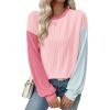 imageEVALESS Womens Long Sleeve Tops Fall Fashion 2025 Crewneck Color Block Ribbed Knit Casual Loose Fit Pullover ShirtsPink
