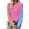imageEVALESS Womens Long Sleeve Tops Fall Fashion 2025 Crewneck Color Block Ribbed Knit Casual Loose Fit Pullover ShirtsRose Red