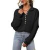 imageEVALESS Womens Oversized Knit Chunky Fall Sweater Tops 2024 V Neck Long Sleeve Lapel Collar Button Pullover OutfitsBlack