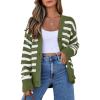 imageEVALESS Womens Striped Cardigan Sweaters Long Sleeve V Neck Lightweight Open Front Button Down Knit CardigansDark Green Stripe
