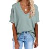 imageEVALESS Womens Summer Fashion 2024 V Neck Tops Short Sleeve Waffle Knit Shirts Cotton T Shirts Solid Color Loose Tee Blouse