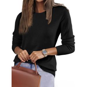imageEVALESS Fall Sweaters for Women 2025 Trendy Wool Blend Sweaters Long Sleeve Crewneck Fall Outfits Pullover Sweater Tops1a Black