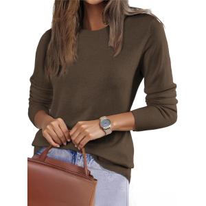 imageEVALESS Fall Sweaters for Women 2025 Trendy Wool Blend Sweaters Long Sleeve Crewneck Fall Outfits Pullover Sweater Tops1a Dark Brown