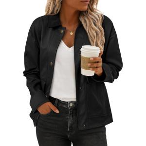 imageEVALESS Jackets for Women Fall Fashion 2025 Lightweight Coat Button Down Cropped Shackets With PocketsBlack