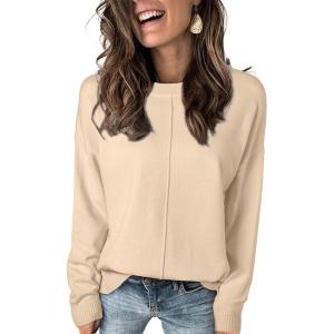 imageEVALESS Womens Sweaters Fall 2025 Casual Long Sleeve Lightweight Oversized Pullover Sweater TopsBeige