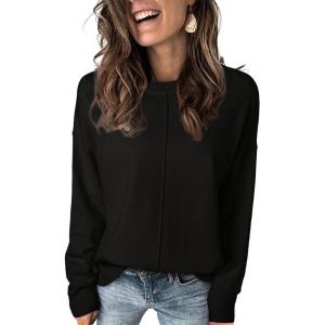 imageEVALESS Womens Sweaters Fall 2025 Casual Long Sleeve Lightweight Oversized Pullover Sweater TopsBlack