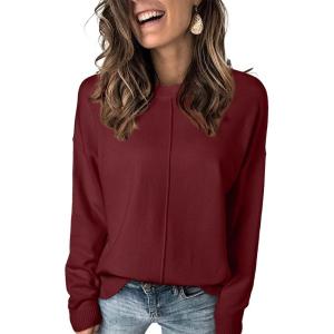 imageEVALESS Womens Sweaters Fall 2025 Casual Long Sleeve Lightweight Oversized Pullover Sweater TopsBurgundy