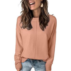 imageEVALESS Womens Sweaters Fall 2025 Casual Long Sleeve Lightweight Oversized Pullover Sweater TopsFushia