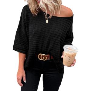 imageEVALESS Womens Tunic Tops Casual Summer 34 Sleeve Crewneck Loose Knit Blouses Shirts
